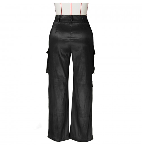 W6245 Streetwear Summer Spring Fall Hot Elastic Waist Casual Bright Baggy Pocket Loose Straight Cargo Women's Pants & Trousers W6245 Streetwear Summer Spring Fall Hot Elastic Waist Casual Bright Baggy Pocket Loose Straight Cargo Women's Pants & Trousers